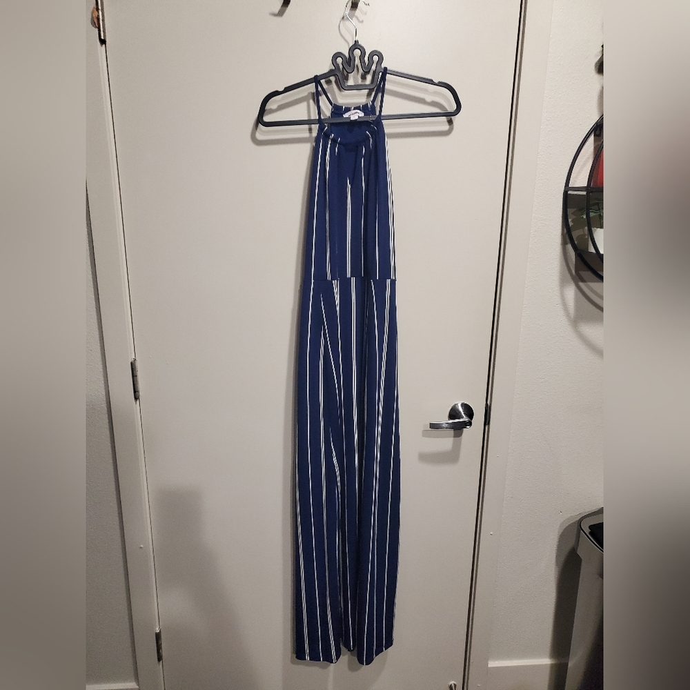 Navy and White Striped Halter Jumpsuit NWOT